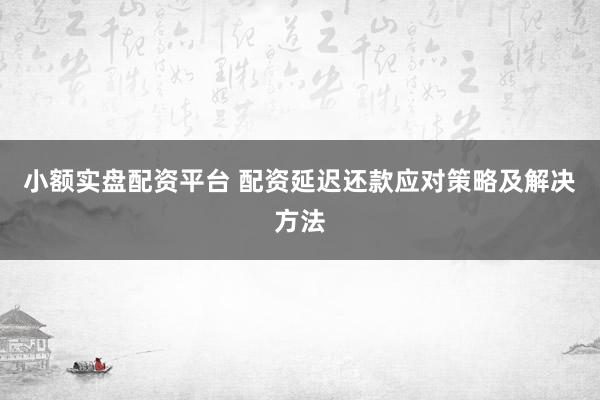小额实盘配资平台 配资延迟还款应对策略及解决方法